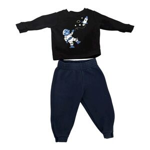 Garanimals Black and Navy Astronaut Sweatpants 2 Piece Set 6-9 Months